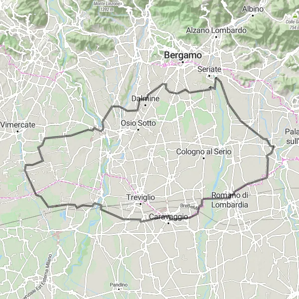 Miniaturekort af cykelinspirationen "Panorama rute nær Palosco" i Lombardia, Italy. Genereret af Tarmacs.app cykelruteplanlægger