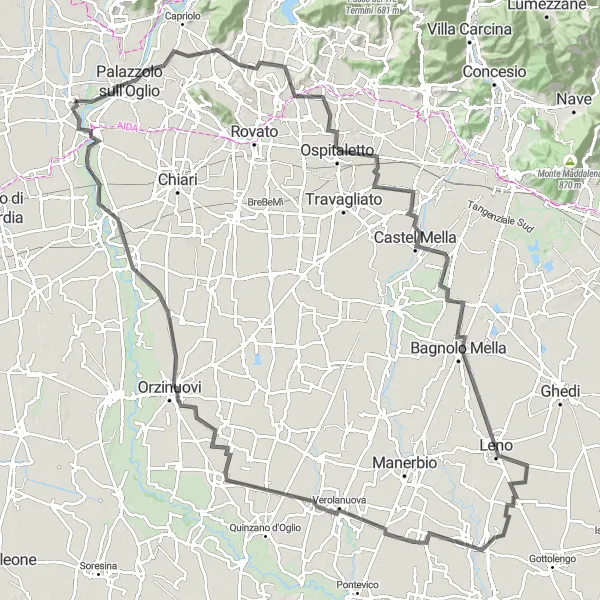 Miniatura della mappa di ispirazione al ciclismo "Avventura ciclistica tra Palosco e Pontoglio" nella regione di Lombardia, Italy. Generata da Tarmacs.app, pianificatore di rotte ciclistiche
