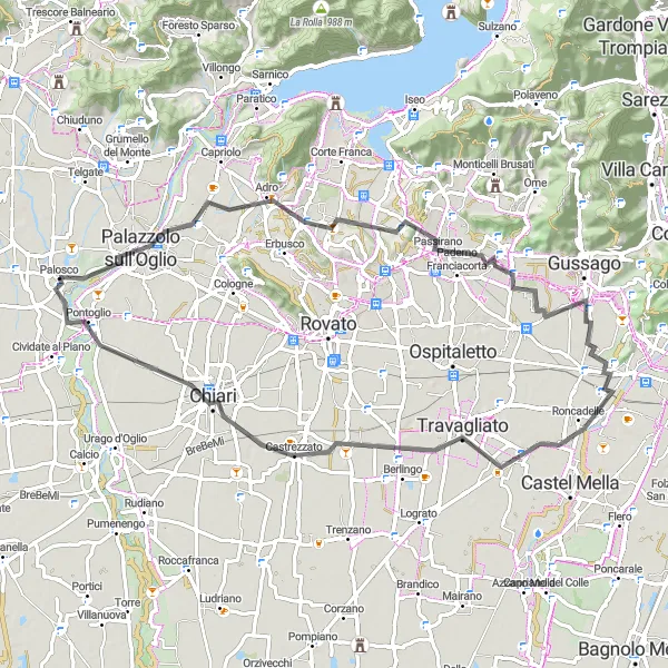 Miniatuurkaart van de fietsinspiratie "Wegroute rond Palosco en Palazzolo sull'Oglio" in Lombardia, Italy. Gemaakt door de Tarmacs.app fietsrouteplanner