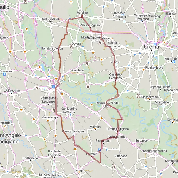 Map miniature of "Gravel Adventure in Cremasco" cycling inspiration in Lombardia, Italy. Generated by Tarmacs.app cycling route planner