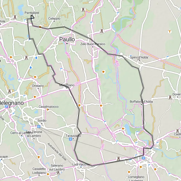 Miniatua del mapa de inspiración ciclista "Ruta de ciclo en carretera a Zelo Buon Persico" en Lombardia, Italy. Generado por Tarmacs.app planificador de rutas ciclistas