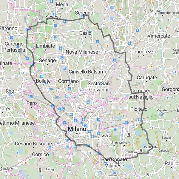 Mapa miniatúra "Okruh cez Lombardia" cyklistická inšpirácia v Lombardia, Italy. Vygenerované cyklistickým plánovačom trás Tarmacs.app