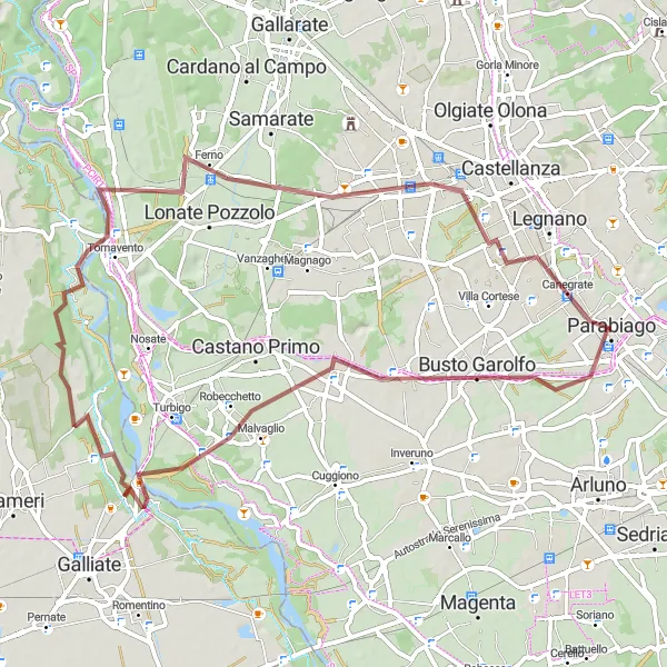 Miniaturní mapa "Gravelová cyklotrasa okolo Parabiaga" inspirace pro cyklisty v oblasti Lombardia, Italy. Vytvořeno pomocí plánovače tras Tarmacs.app