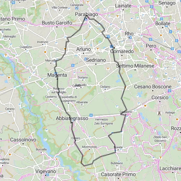 Miniatura della mappa di ispirazione al ciclismo "Tra Tradizione e Natura" nella regione di Lombardia, Italy. Generata da Tarmacs.app, pianificatore di rotte ciclistiche