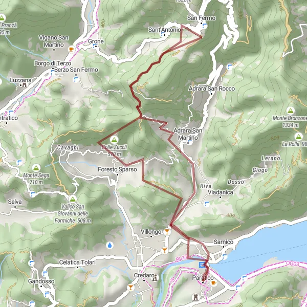 Miniatua del mapa de inspiración ciclista "Ruta de Gravel a Villongo y Adrara San Martino" en Lombardia, Italy. Generado por Tarmacs.app planificador de rutas ciclistas