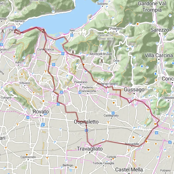 Kartminiatyr av "Cykling till Paratico via Passo delle Crosette" cykelinspiration i Lombardia, Italy. Genererad av Tarmacs.app cykelruttplanerare