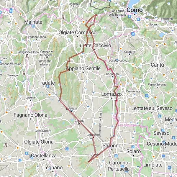 Miniature de la carte de l'inspiration cycliste "La Circuit de Rovellasca" dans la Lombardia, Italy. Générée par le planificateur d'itinéraire cycliste Tarmacs.app