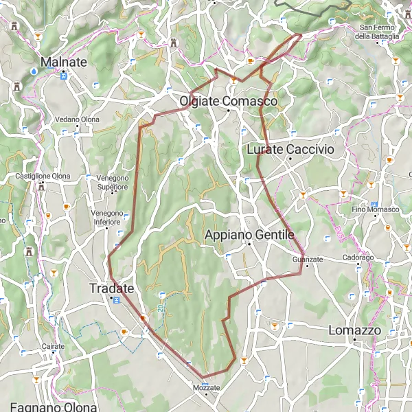 Map miniature of "Gravel Adventure: Tradate Loop" cycling inspiration in Lombardia, Italy. Generated by Tarmacs.app cycling route planner