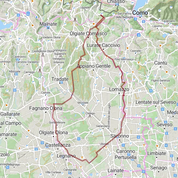 Zemljevid v pomanjšavi "Kolesarska avantura okoli Parèja (Lombardija, Italija) na makadamskih poteh" kolesarske inspiracije v Lombardia, Italy. Generirano z načrtovalcem kolesarskih poti Tarmacs.app