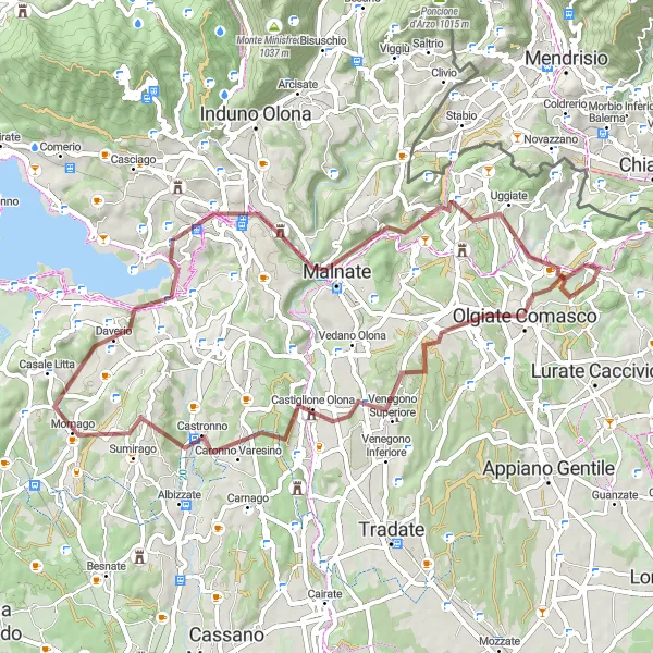 Map miniature of "Gravel Adventure: Varese Loop" cycling inspiration in Lombardia, Italy. Generated by Tarmacs.app cycling route planner