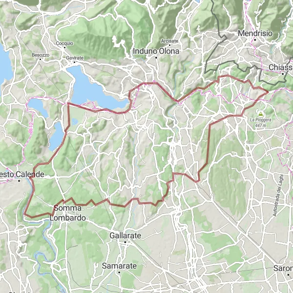Map miniature of "Monte Cucco and Varese Lakes Gravel Ride" cycling inspiration in Lombardia, Italy. Generated by Tarmacs.app cycling route planner
