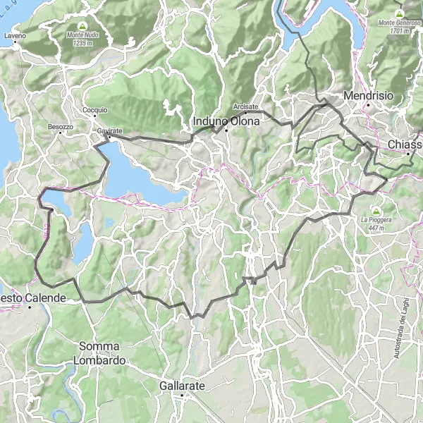 Karten-Miniaturansicht der Radinspiration "Radtour um den Varese See" in Lombardia, Italy. Erstellt vom Tarmacs.app-Routenplaner für Radtouren