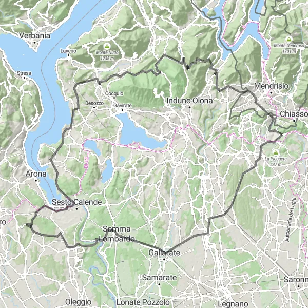 Miniatua del mapa de inspiración ciclista "Desafío de Ciclismo de Carretera en Lombardía" en Lombardia, Italy. Generado por Tarmacs.app planificador de rutas ciclistas