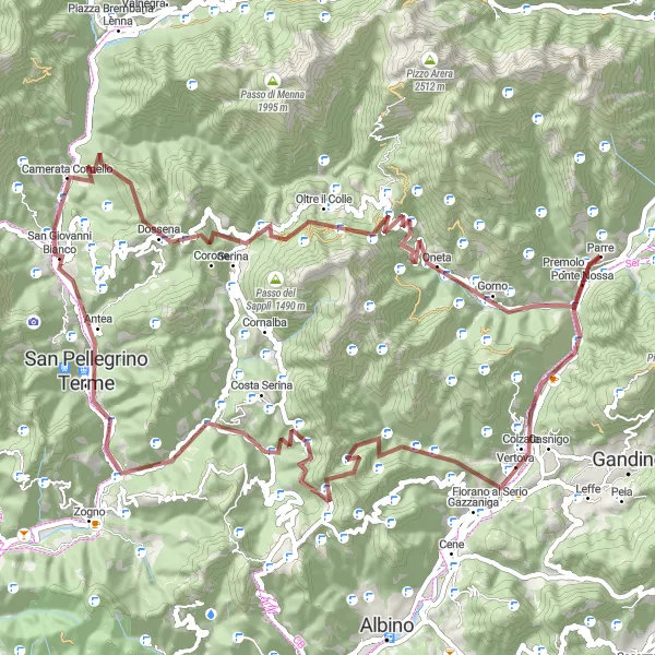 Map miniature of "Parre Gravel Challenge" cycling inspiration in Lombardia, Italy. Generated by Tarmacs.app cycling route planner