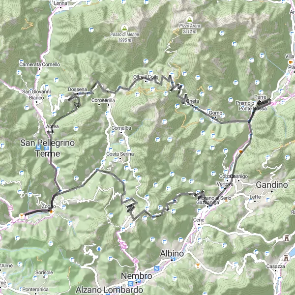 Map miniature of "Challenging Road Adventure" cycling inspiration in Lombardia, Italy. Generated by Tarmacs.app cycling route planner