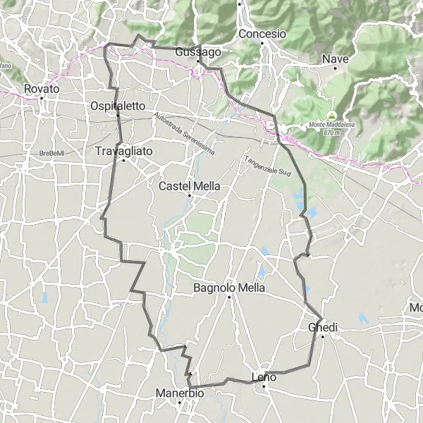 Miniatuurkaart van de fietsinspiratie "Wegroute Passirano - Ospitaletto" in Lombardia, Italy. Gemaakt door de Tarmacs.app fietsrouteplanner