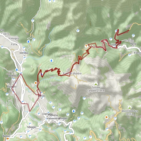 Mapa miniatúra "Pasturo a okolie" cyklistická inšpirácia v Lombardia, Italy. Vygenerované cyklistickým plánovačom trás Tarmacs.app