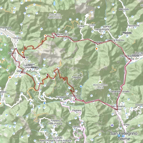 Miniatua del mapa de inspiración ciclista "Ruta de Ciclismo en Grava desde Pasturo" en Lombardia, Italy. Generado por Tarmacs.app planificador de rutas ciclistas