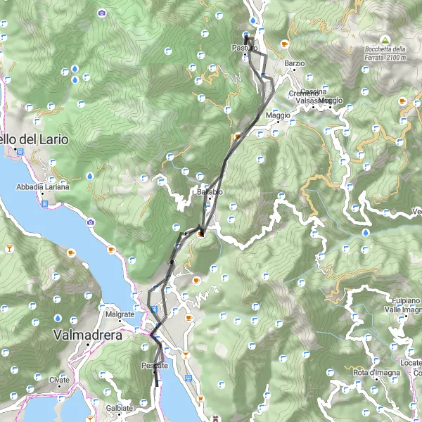 Map miniature of "Short Road Cycling Loop from Pasturo" cycling inspiration in Lombardia, Italy. Generated by Tarmacs.app cycling route planner