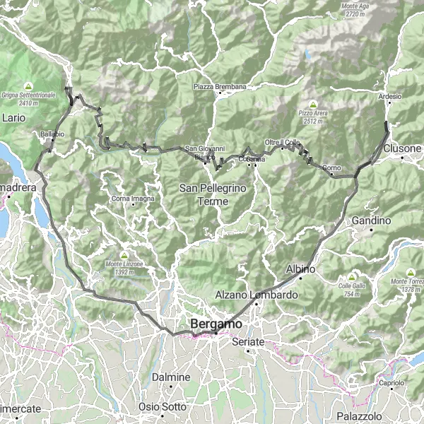 Map miniature of "Cycling Adventure in Lombardia" cycling inspiration in Lombardia, Italy. Generated by Tarmacs.app cycling route planner