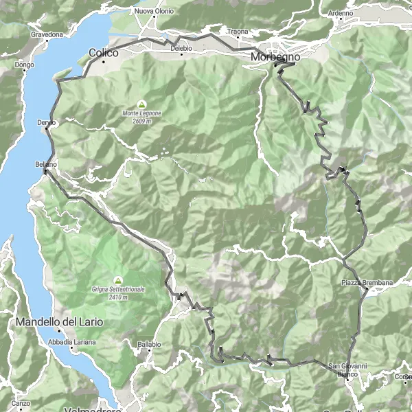 Kartminiatyr av "Utforsk Monte Baitridana og Mezzoldo" sykkelinspirasjon i Lombardia, Italy. Generert av Tarmacs.app sykkelrutoplanlegger