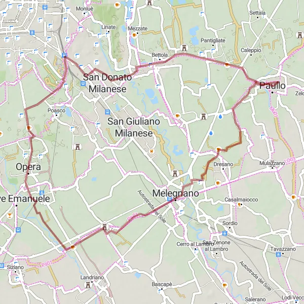 Karten-Miniaturansicht der Radinspiration "Gravel-Route nach Tribiano, Balbiano, Carpiano und Rogoredo" in Lombardia, Italy. Erstellt vom Tarmacs.app-Routenplaner für Radtouren