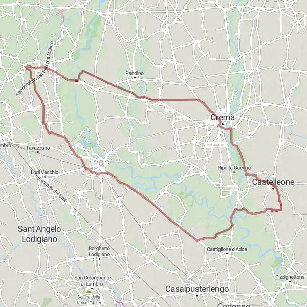 Mapa miniatúra "Gravelová trasa cez Lombardské kopce" cyklistická inšpirácia v Lombardia, Italy. Vygenerované cyklistickým plánovačom trás Tarmacs.app