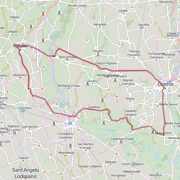 Zemljevid v pomanjšavi "Gravel pot iz Paullo v Paullo" kolesarske inspiracije v Lombardia, Italy. Generirano z načrtovalcem kolesarskih poti Tarmacs.app