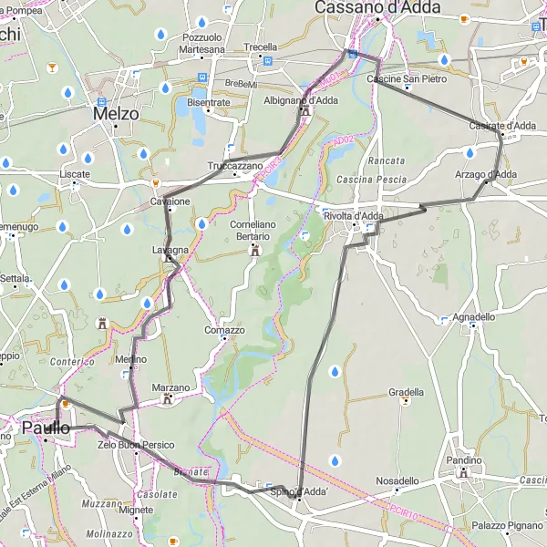 Mapa miniatúra "Cyklistická trasa okolo Paullo" cyklistická inšpirácia v Lombardia, Italy. Vygenerované cyklistickým plánovačom trás Tarmacs.app