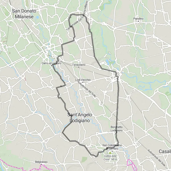 Miniatua del mapa de inspiración ciclista "Ruta en carretera desde Paullo a Torrione" en Lombardia, Italy. Generado por Tarmacs.app planificador de rutas ciclistas