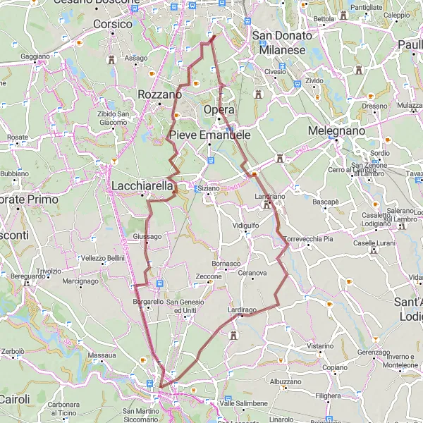 Karten-Miniaturansicht der Radinspiration "Gravel Abenteuer um Pavia" in Lombardia, Italy. Erstellt vom Tarmacs.app-Routenplaner für Radtouren