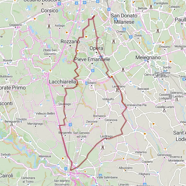 Map miniature of "Gravel Adventure from Pavia" cycling inspiration in Lombardia, Italy. Generated by Tarmacs.app cycling route planner