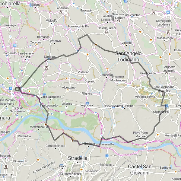 Miniaturní mapa "Road Journey to Monastero di San Felice" inspirace pro cyklisty v oblasti Lombardia, Italy. Vytvořeno pomocí plánovače tras Tarmacs.app