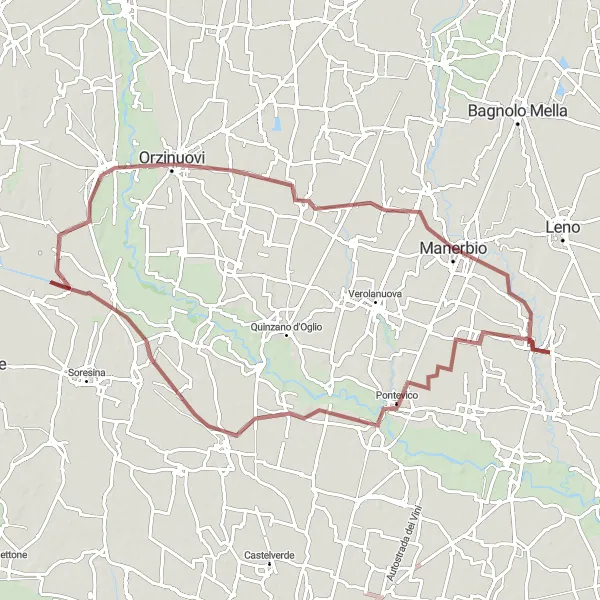 Karttaminiaatyyri "Maaseudun seikkailut Pavone del Mellan lähistöllä" pyöräilyinspiraatiosta alueella Lombardia, Italy. Luotu Tarmacs.app pyöräilyreittisuunnittelijalla