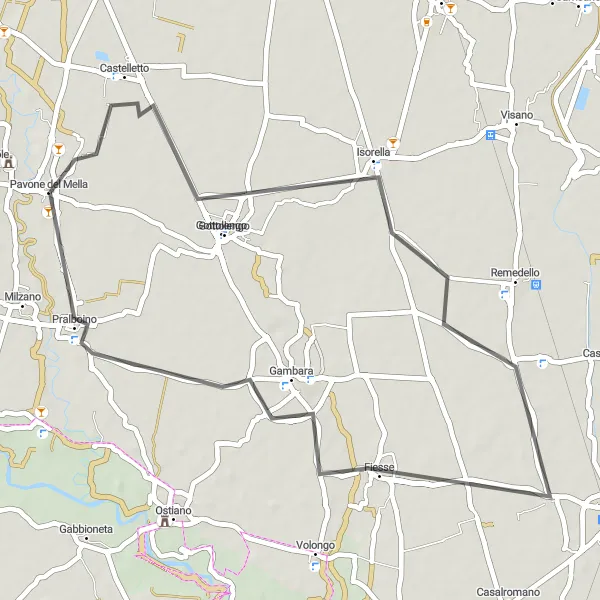 Map miniature of "Isorella Loop" cycling inspiration in Lombardia, Italy. Generated by Tarmacs.app cycling route planner