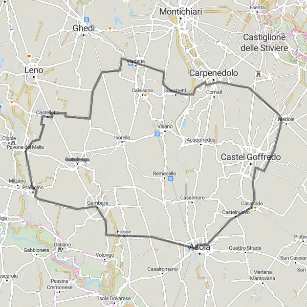 Kartminiatyr av "Malpaga til Pavone del Mella Road Cycling Route" sykkelinspirasjon i Lombardia, Italy. Generert av Tarmacs.app sykkelrutoplanlegger