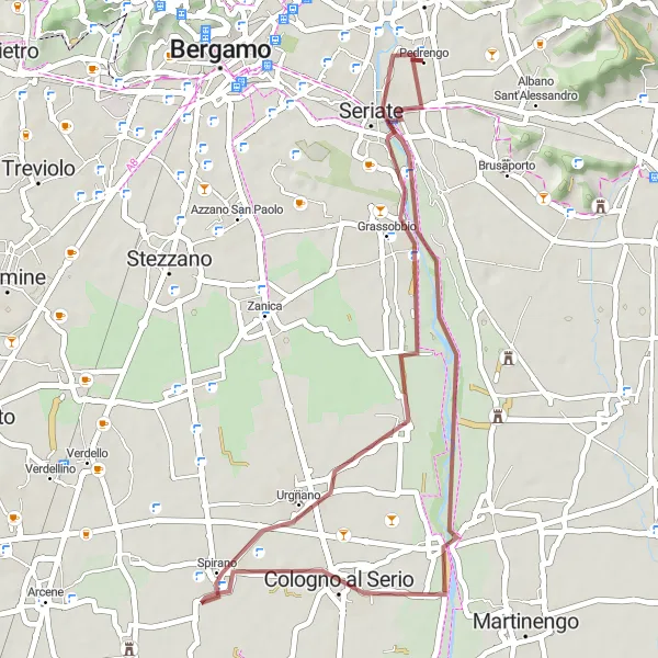 Miniatura della mappa di ispirazione al ciclismo "Giro in bicicletta da Pedrengo a Gorle" nella regione di Lombardia, Italy. Generata da Tarmacs.app, pianificatore di rotte ciclistiche