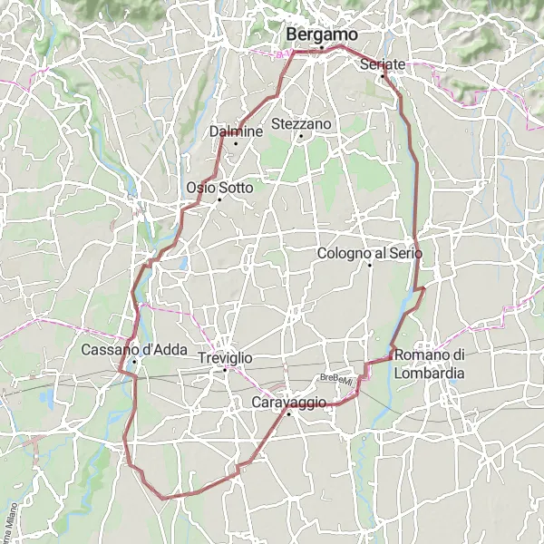 Map miniature of "Gravel Adventure in Lombardia" cycling inspiration in Lombardia, Italy. Generated by Tarmacs.app cycling route planner