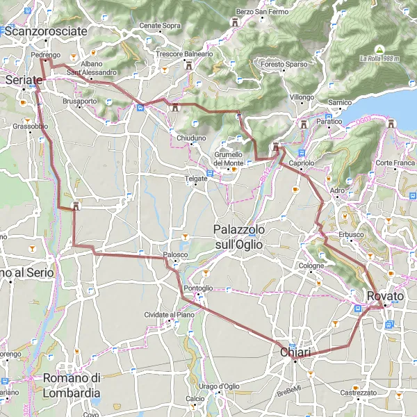 Map miniature of "Gravel Adventure through Rural Landscapes" cycling inspiration in Lombardia, Italy. Generated by Tarmacs.app cycling route planner