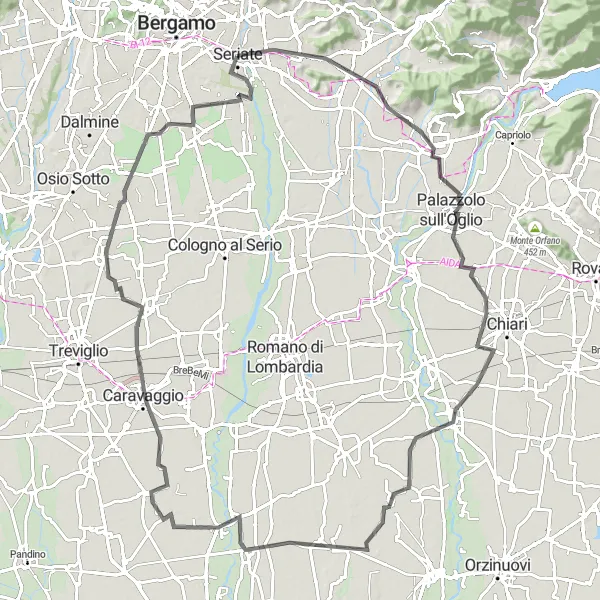 Map miniature of "Tour through Scenic Landscapes and Charming Towns" cycling inspiration in Lombardia, Italy. Generated by Tarmacs.app cycling route planner