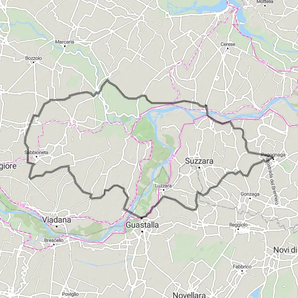 Miniature de la carte de l'inspiration cycliste "Boucle de Sabbioneta" dans la Lombardia, Italy. Générée par le planificateur d'itinéraire cycliste Tarmacs.app