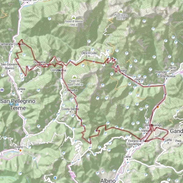 Map miniature of "Peia Gravel Adventure" cycling inspiration in Lombardia, Italy. Generated by Tarmacs.app cycling route planner