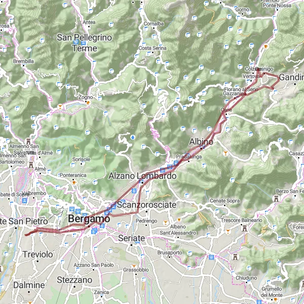 Miniatua del mapa de inspiración ciclista "Bergamo y Alzano Lombardo" en Lombardia, Italy. Generado por Tarmacs.app planificador de rutas ciclistas