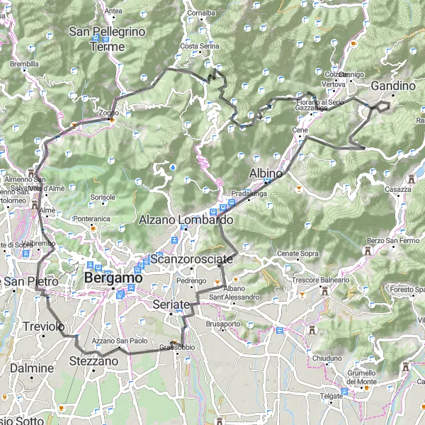 Karten-Miniaturansicht der Radinspiration "Bergamo Panoramaroute" in Lombardia, Italy. Erstellt vom Tarmacs.app-Routenplaner für Radtouren