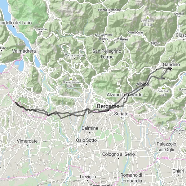 Mapa miniatúra "Cyklotúra okolo Lombardia a Alp" cyklistická inšpirácia v Lombardia, Italy. Vygenerované cyklistickým plánovačom trás Tarmacs.app