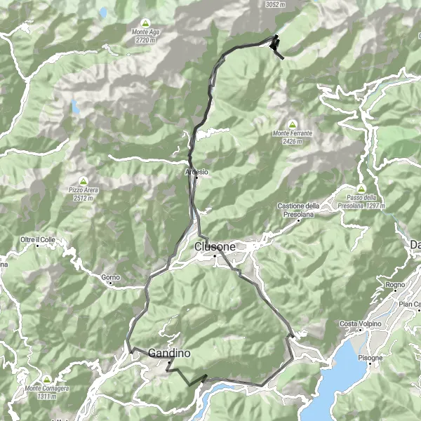 Miniaturní mapa "Dlouhá Silniční Trasa začínající v Peia" inspirace pro cyklisty v oblasti Lombardia, Italy. Vytvořeno pomocí plánovače tras Tarmacs.app