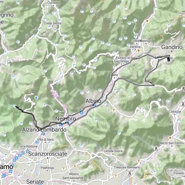 Miniaturní mapa "Silniční Rundtur od Peia" inspirace pro cyklisty v oblasti Lombardia, Italy. Vytvořeno pomocí plánovače tras Tarmacs.app
