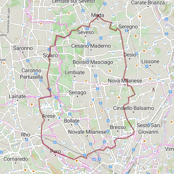 Map miniature of "Pero - Arese - Seveso - Desio - Affori - Quartiere Gallaratese Route" cycling inspiration in Lombardia, Italy. Generated by Tarmacs.app cycling route planner