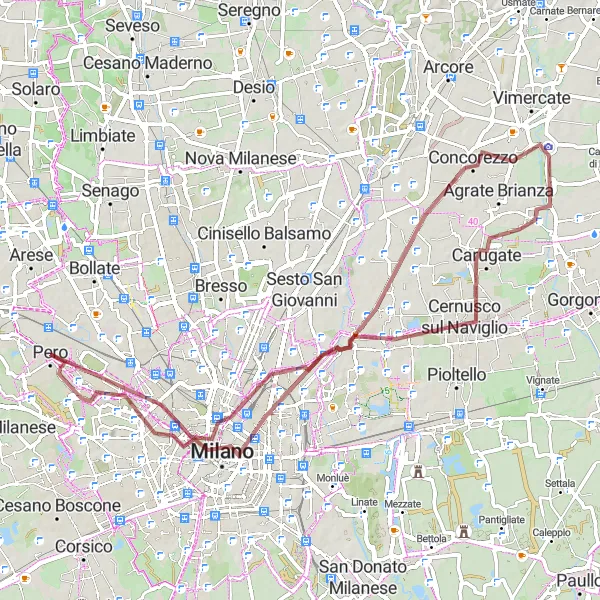 Miniatura della mappa di ispirazione al ciclismo "Tour della Brianza" nella regione di Lombardia, Italy. Generata da Tarmacs.app, pianificatore di rotte ciclistiche