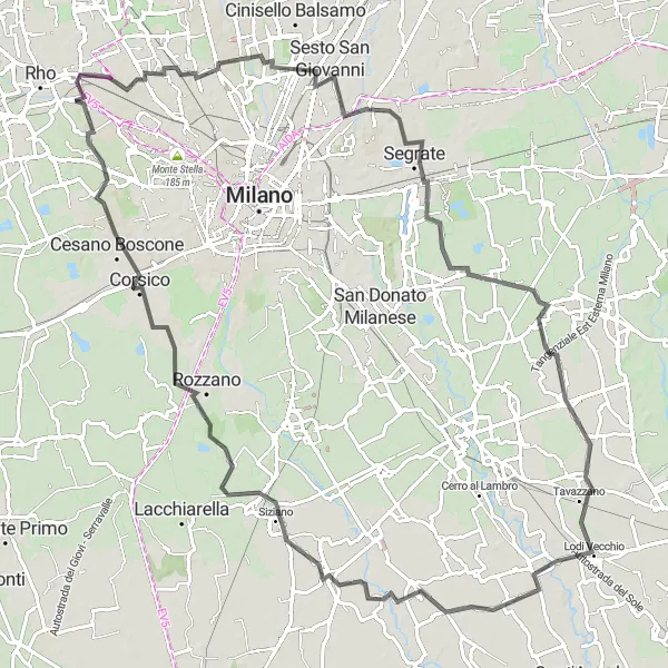 Mapa miniatúra "Okruh cez Bresso a Mulazzano" cyklistická inšpirácia v Lombardia, Italy. Vygenerované cyklistickým plánovačom trás Tarmacs.app